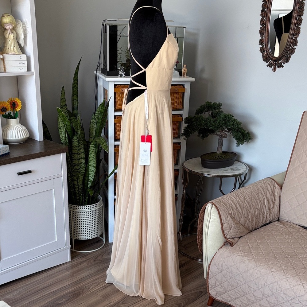 JJs House Cream Spaghetti Strap Prom Dress - Picture 3 of 7